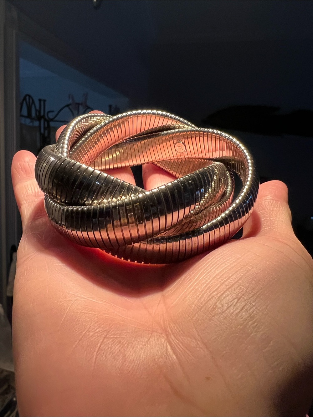 Silver Tone Flexible Intertwined Snakey look Wrap Bracelet